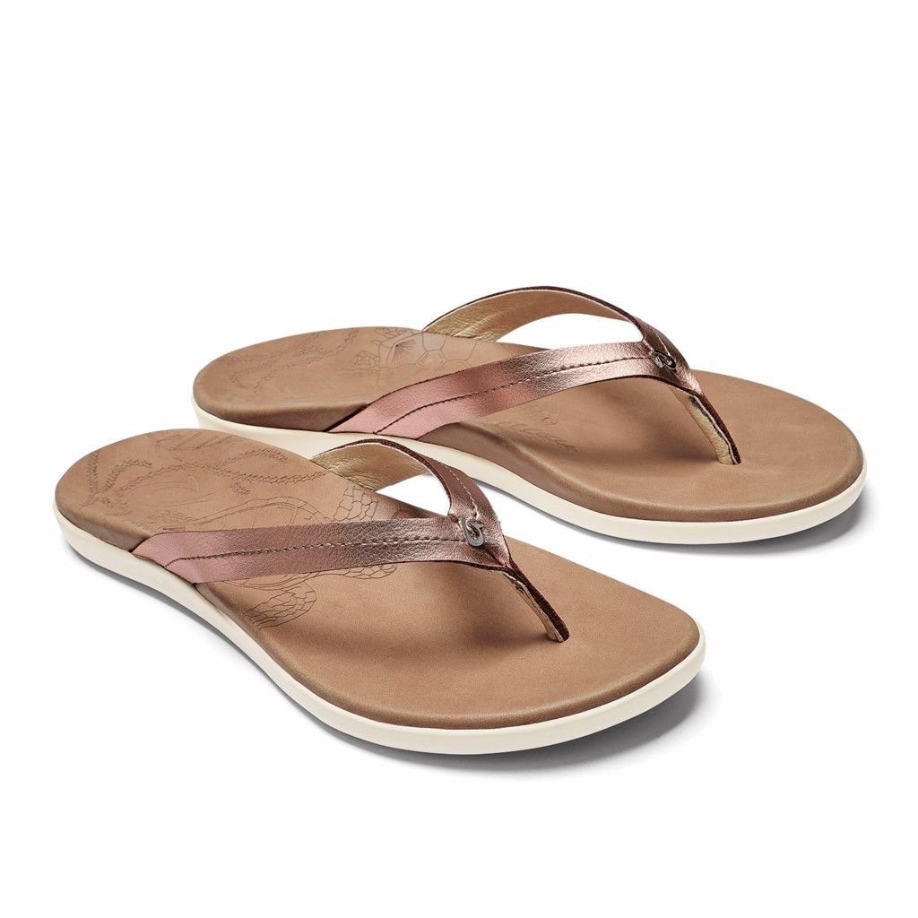 Olukai Women's Honu Flip Flop - Pink Copper / Sahara US359-640